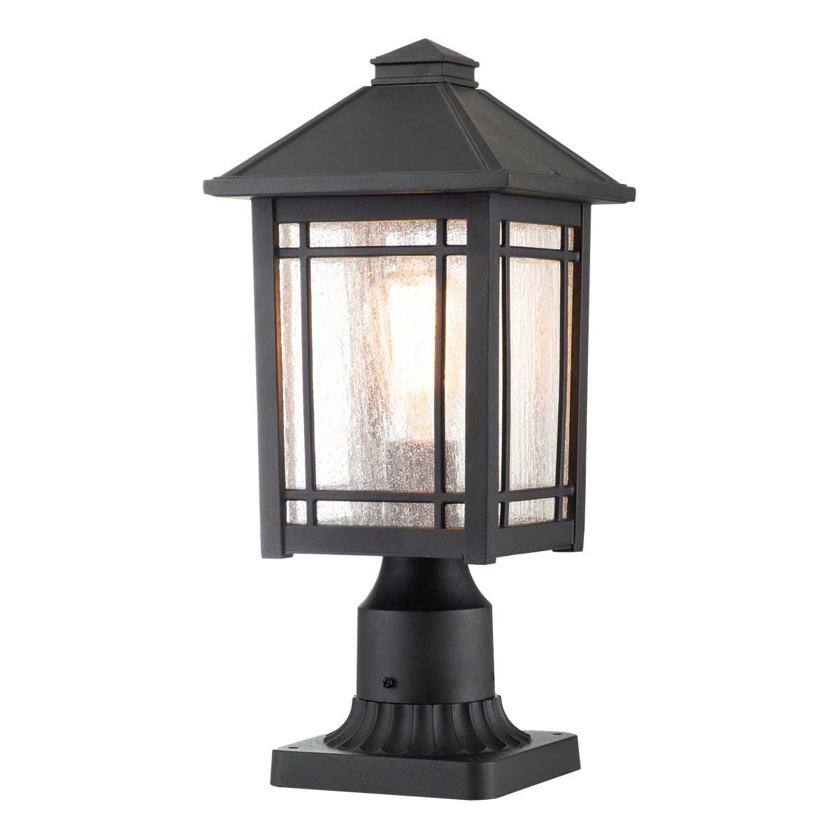 Cedar Point Modern Black Outdoor Pedestal Light with Seeded Glass