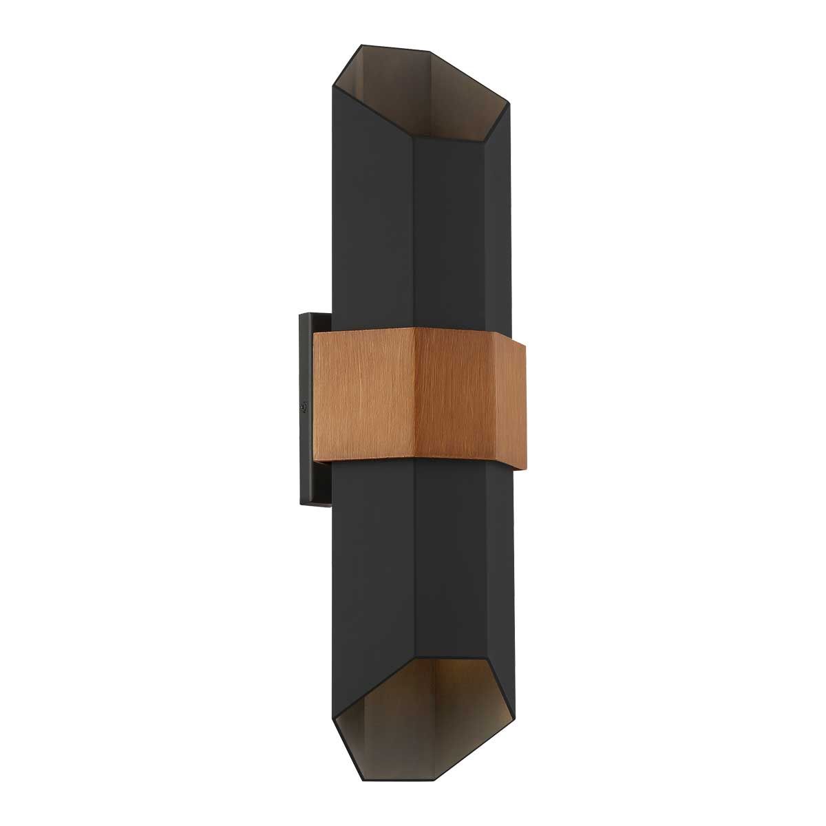 Contemporary Chasm LED Outdoor Wall Lantern - Matte Black with Wood Accent