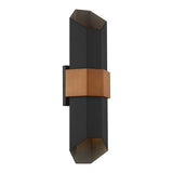 Contemporary Chasm LED Outdoor Wall Lantern - Matte Black with Wood Accent