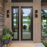Contemporary Chasm LED Outdoor Wall Lantern - Matte Black with Wood Accent
