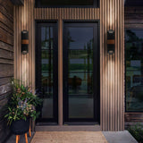Contemporary Chasm LED Outdoor Wall Lantern - Matte Black with Wood Accent