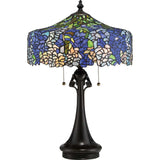 Vintage Bronze Cobalt Table Lamp with Tiffany Hydrangea Design