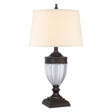 Dennison Table Lamp in Palladian Bronze with Tan Fabric Shade