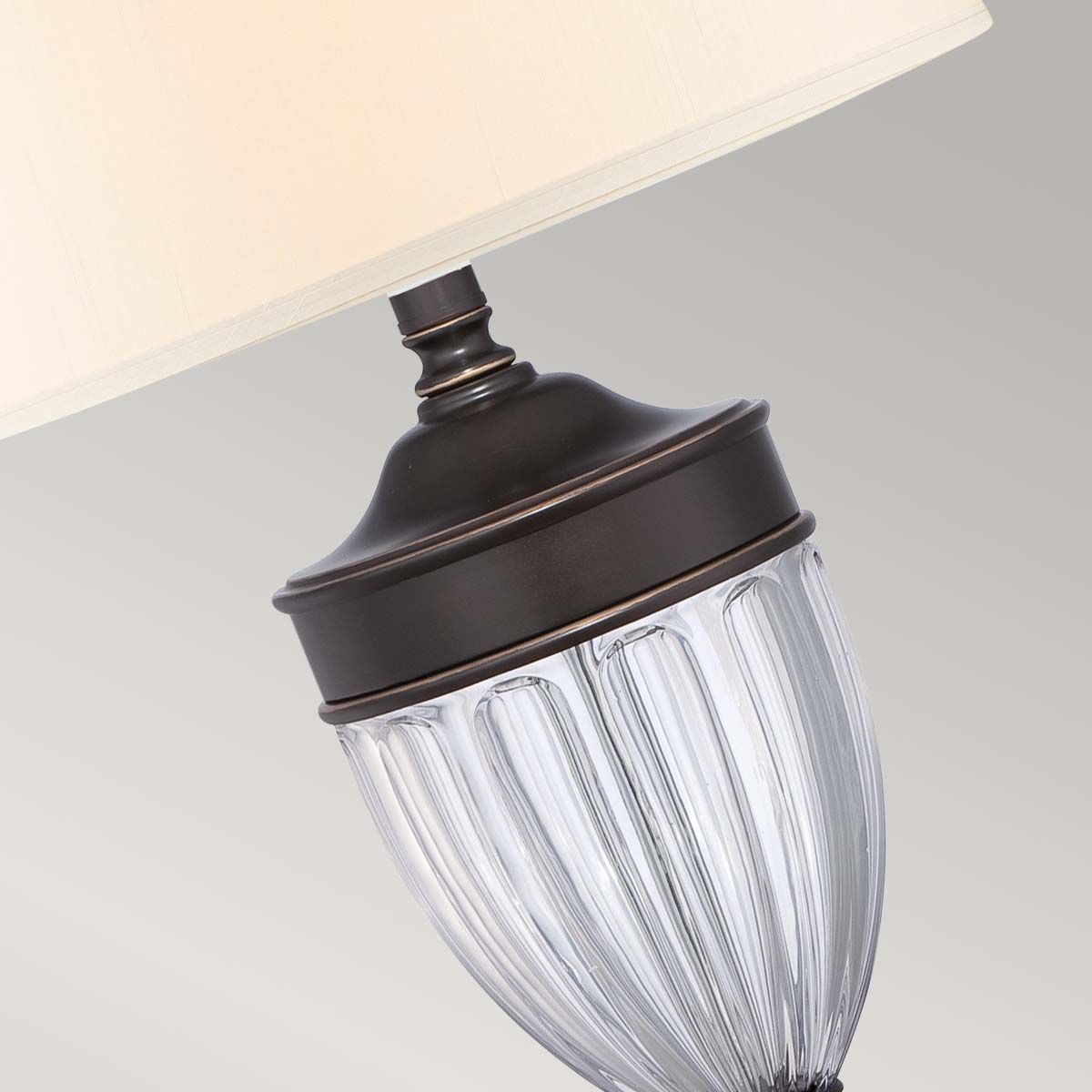 Dennison Table Lamp in Palladian Bronze with Tan Fabric Shade