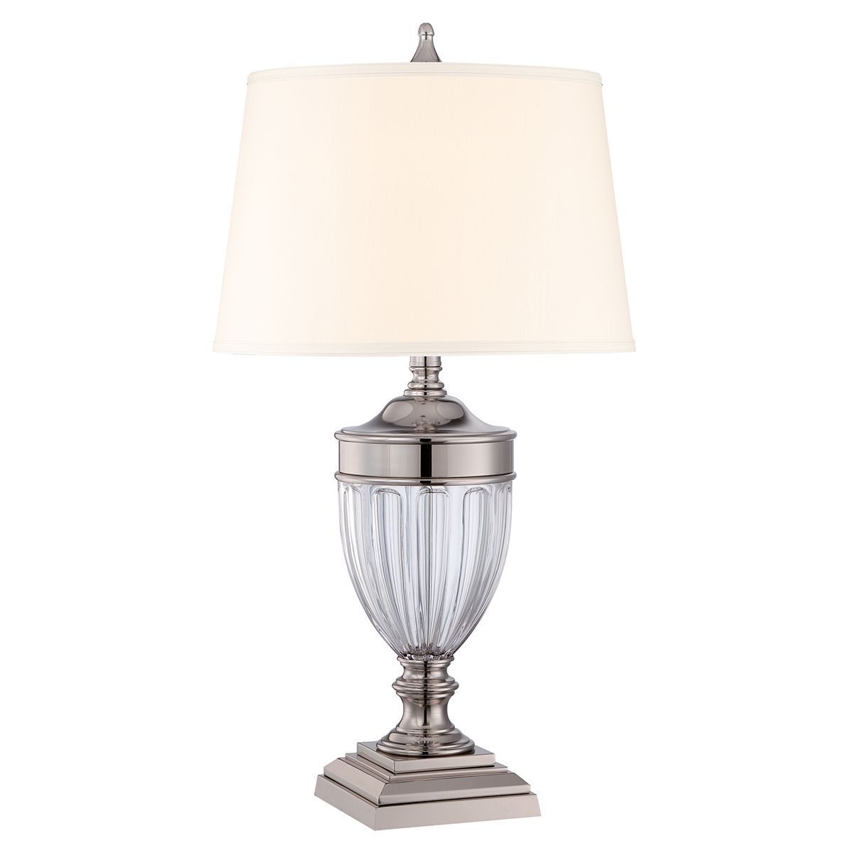 Dennison Table Lamp in Polished Nickel with Tan Fabric Shade