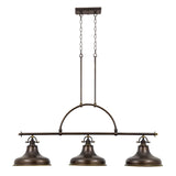 Emery American Triple Island Pendant Light in Aged Bronze with Tiffany Glass