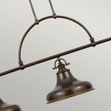 Emery American Triple Island Pendant Light in Aged Bronze with Tiffany Glass