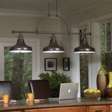 Emery American Triple Island Pendant Light in Aged Bronze with Tiffany Glass