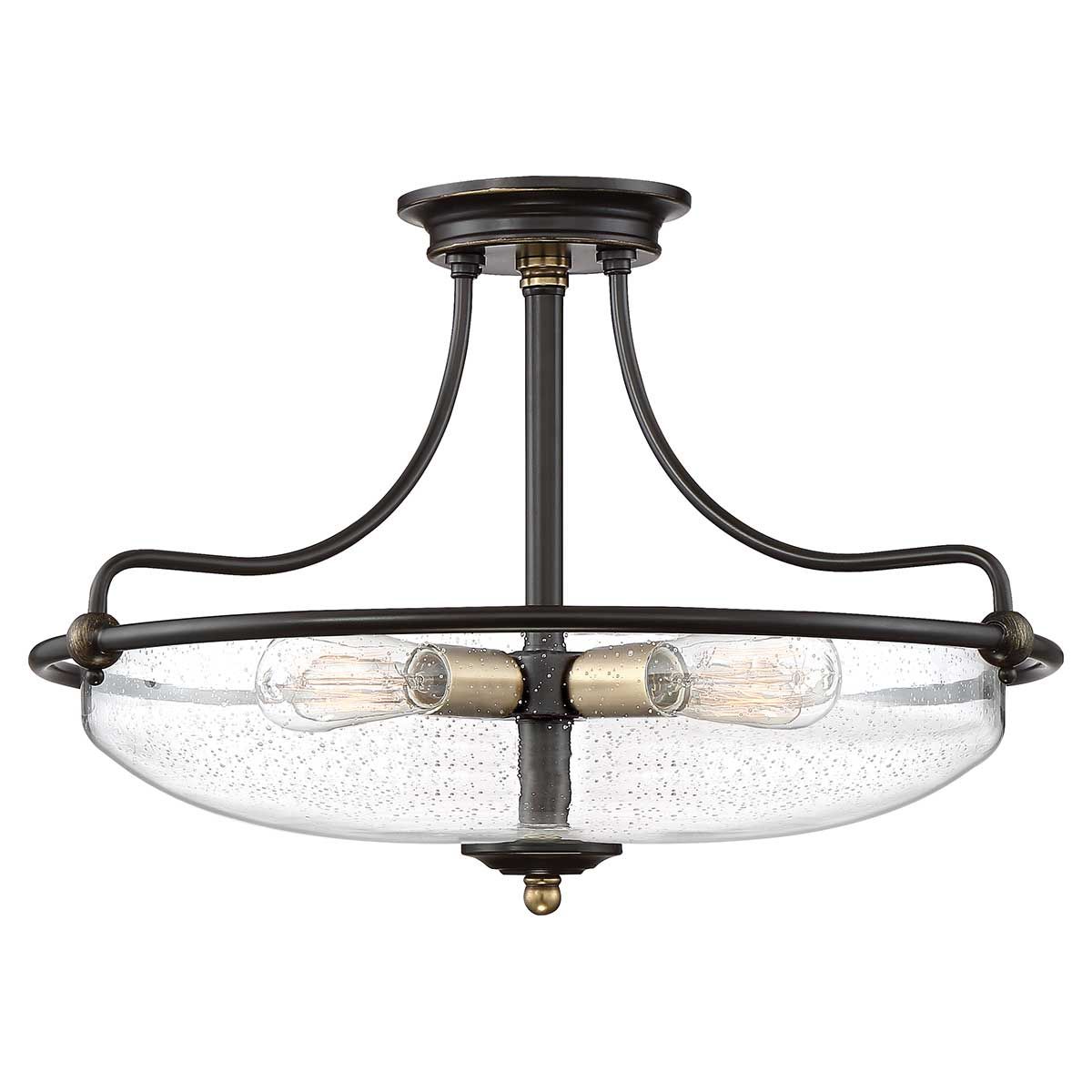 Griffin Trio Light Ceiling Fixture in Palladian Bronze with Brass Highlights