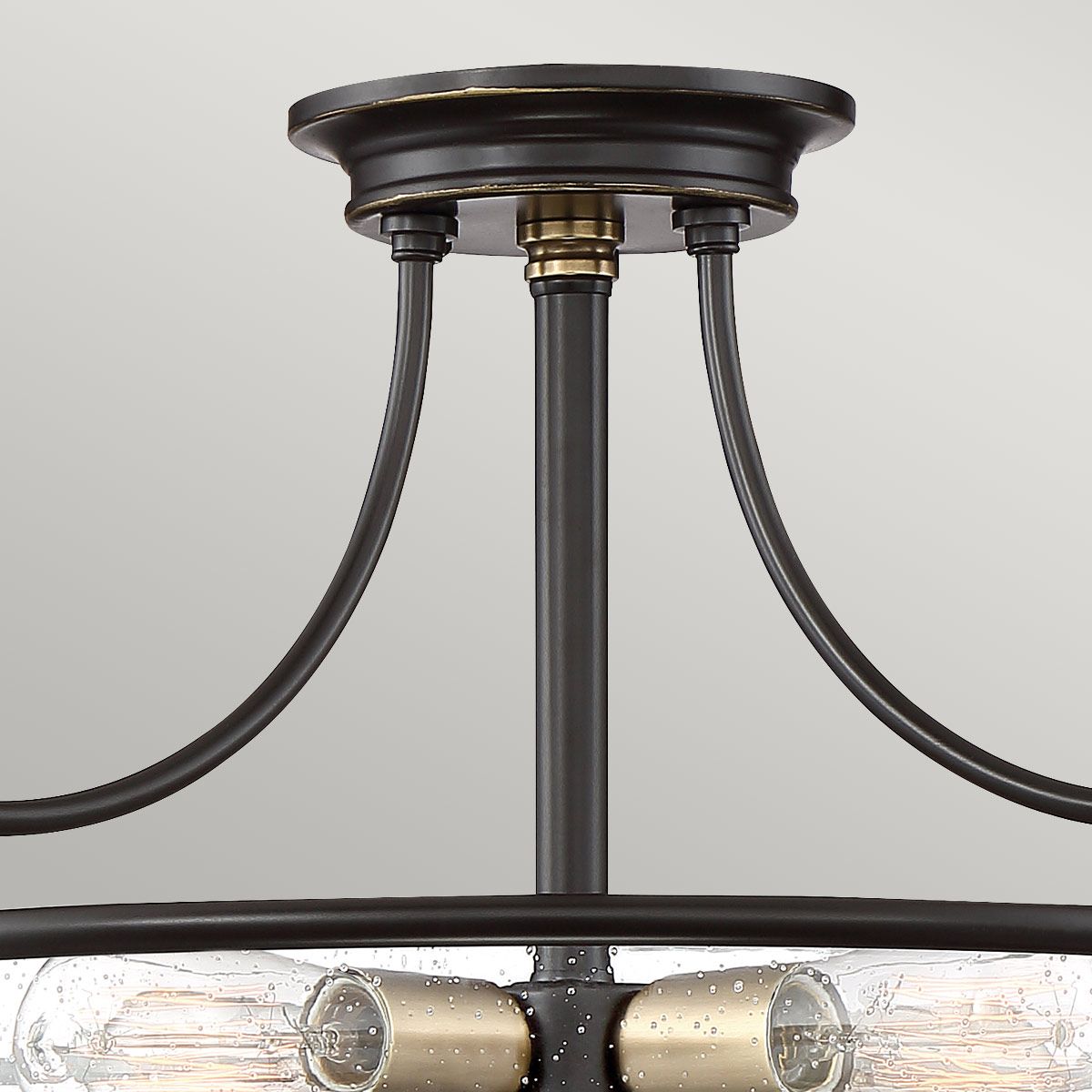 Griffin Trio Light Ceiling Fixture in Palladian Bronze with Brass Highlights