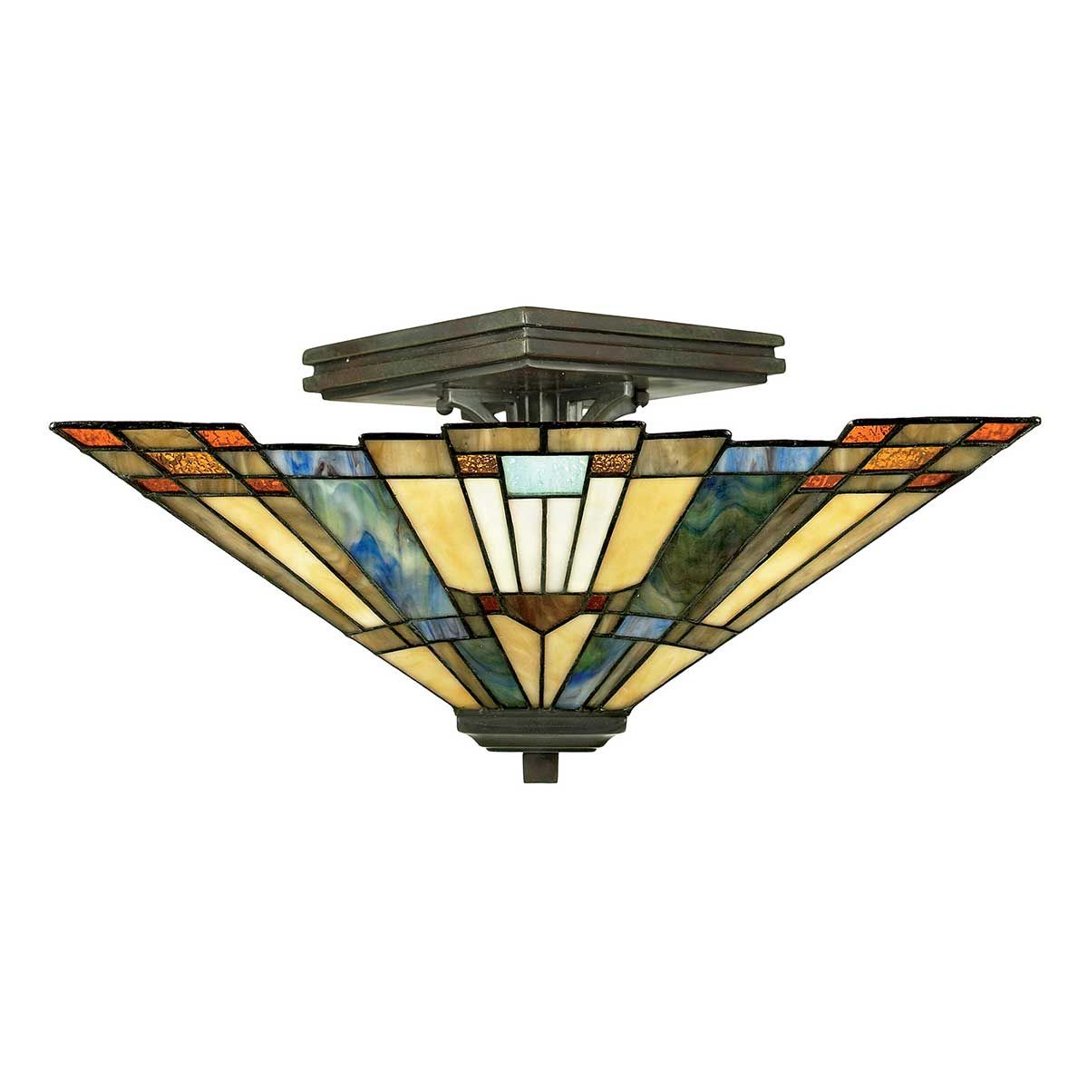 Artisan Geometric Tiffany Glass Semi-Flush Ceiling Light in Valiant Bronze