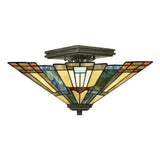 Artisan Geometric Tiffany Glass Semi-Flush Ceiling Light in Valiant Bronze