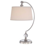 Jenkins Polished Nickel Tiffany Glass Table Lamp with Cream Linen Shade