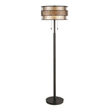 Copper Mosaic Tile Band Floor Lamp with Taupe Mica Shade