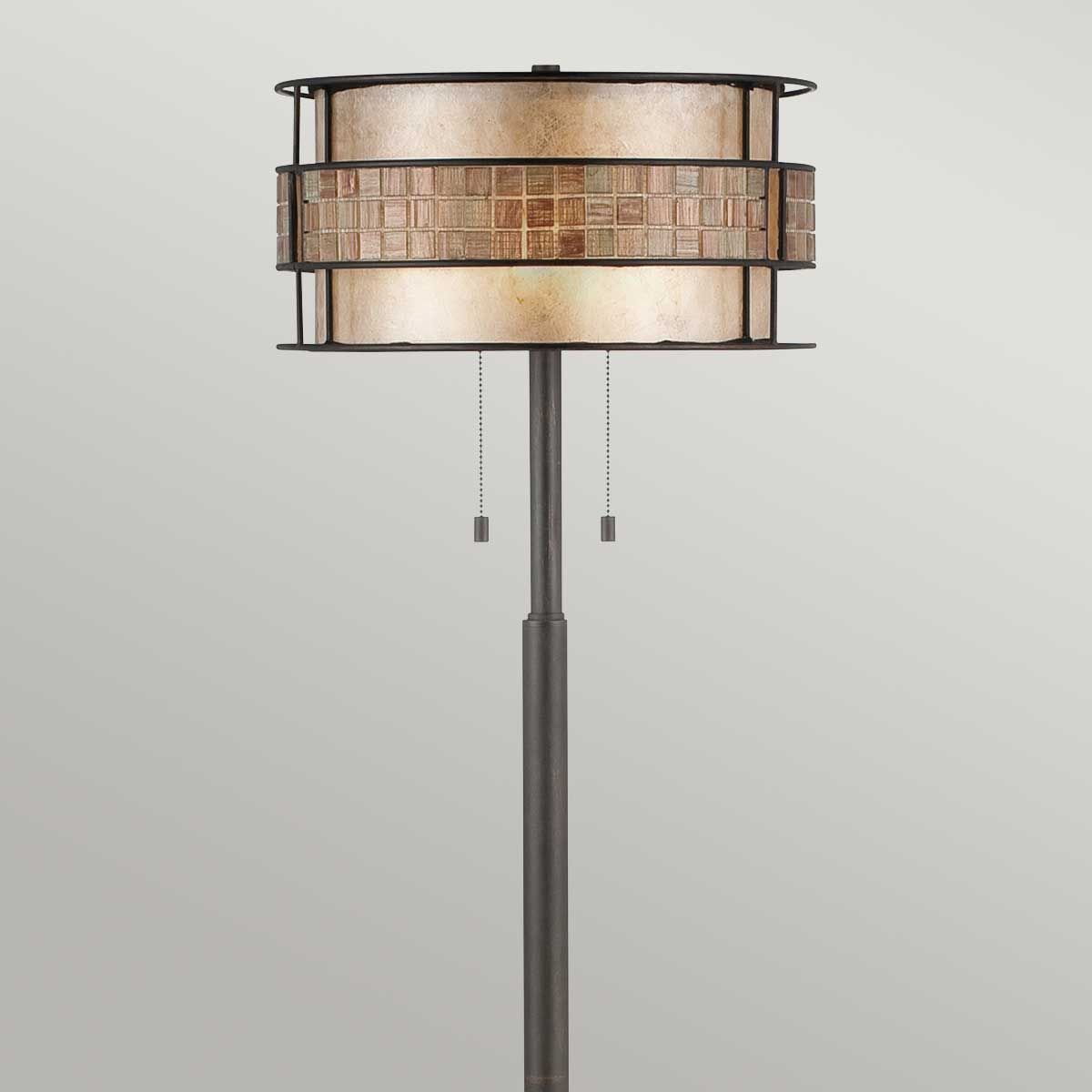 Copper Mosaic Tile Band Floor Lamp with Taupe Mica Shade