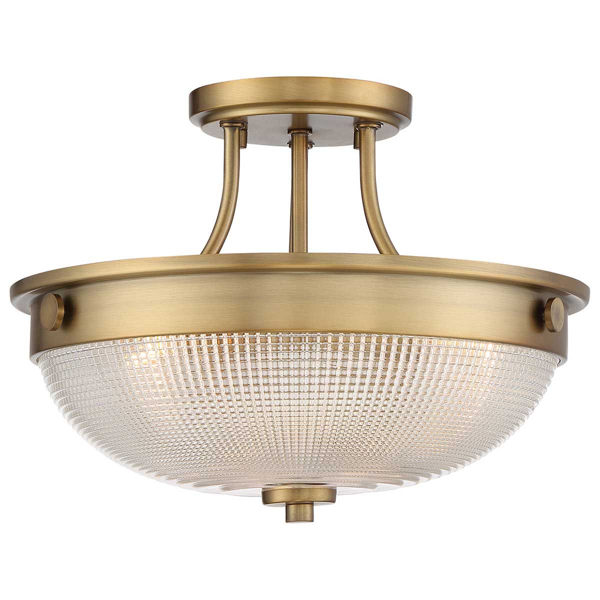 Mantle Dual Light Semi-Flush Fixture - Antique Brass Finish