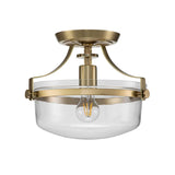 Elegant Brushed Brass Semi-Flush Ceiling Light with Clear Glass Bowl