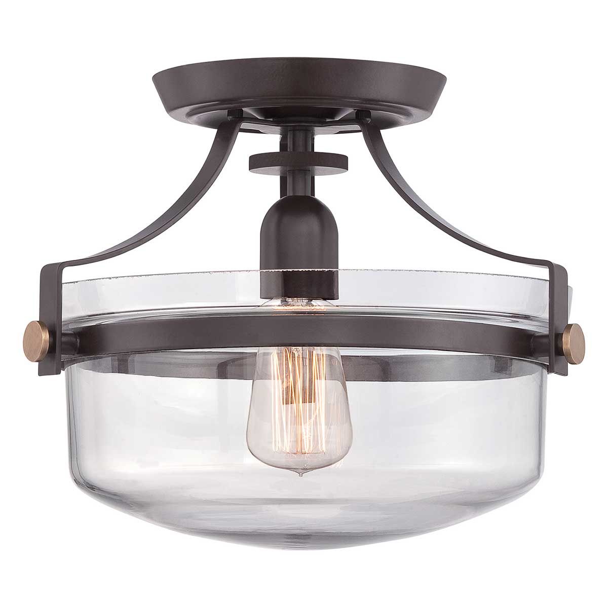Vintage Bronze and Glass Pendant Ceiling Light