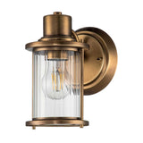 Industrial Charm: Weathered Brass Wall Light with Ribbed Glass