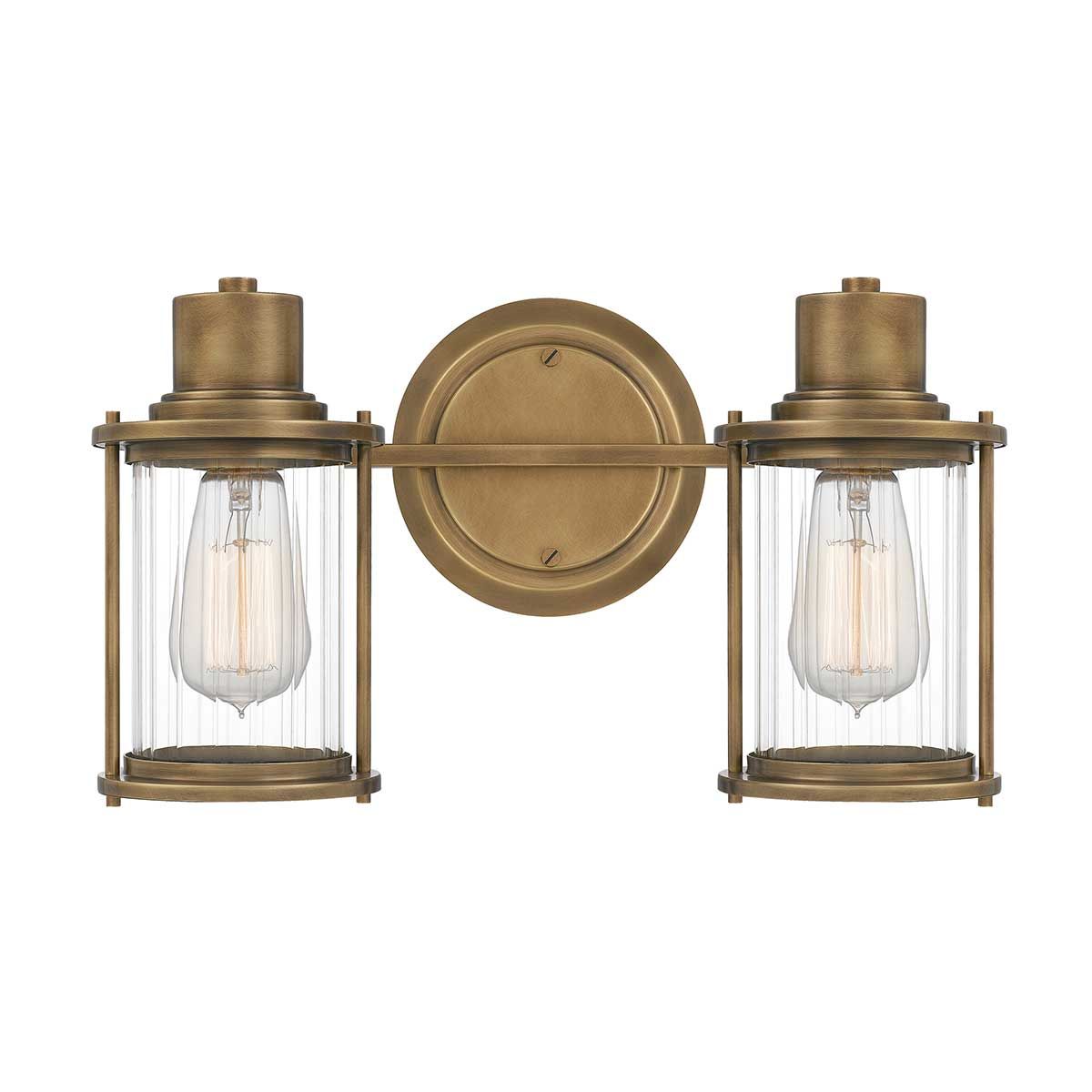 Riggs Dual-Light Industrial Wall Fixture in Weathered Brass