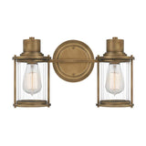 Riggs Dual-Light Industrial Wall Fixture in Weathered Brass