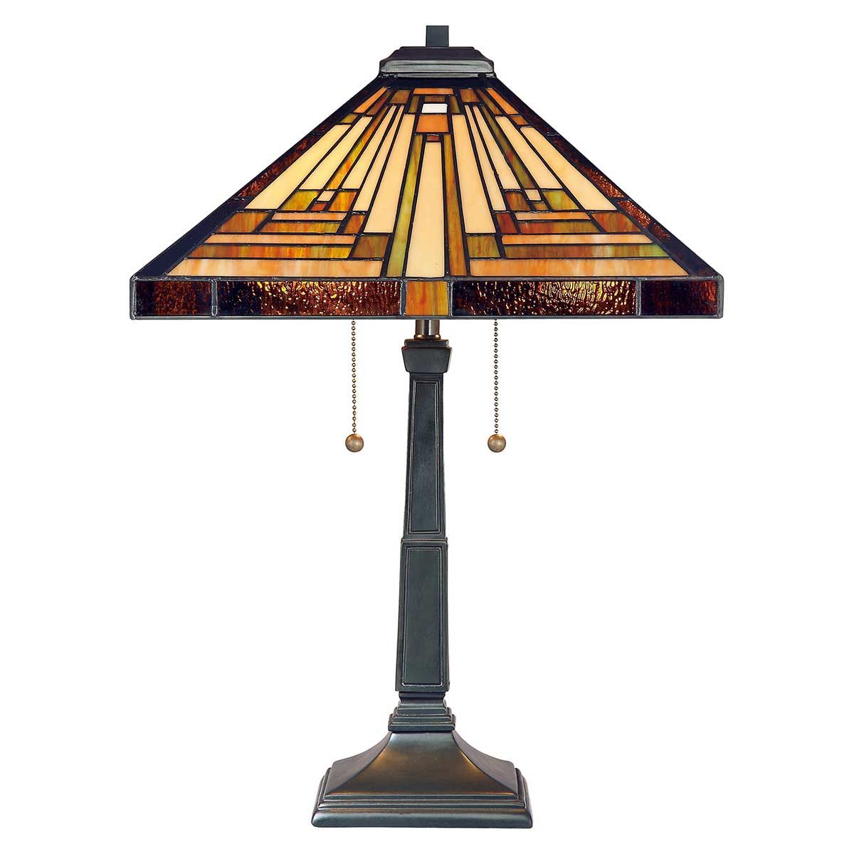 Vintage Bronze Tiffany-Style Stained Glass Table Lamp