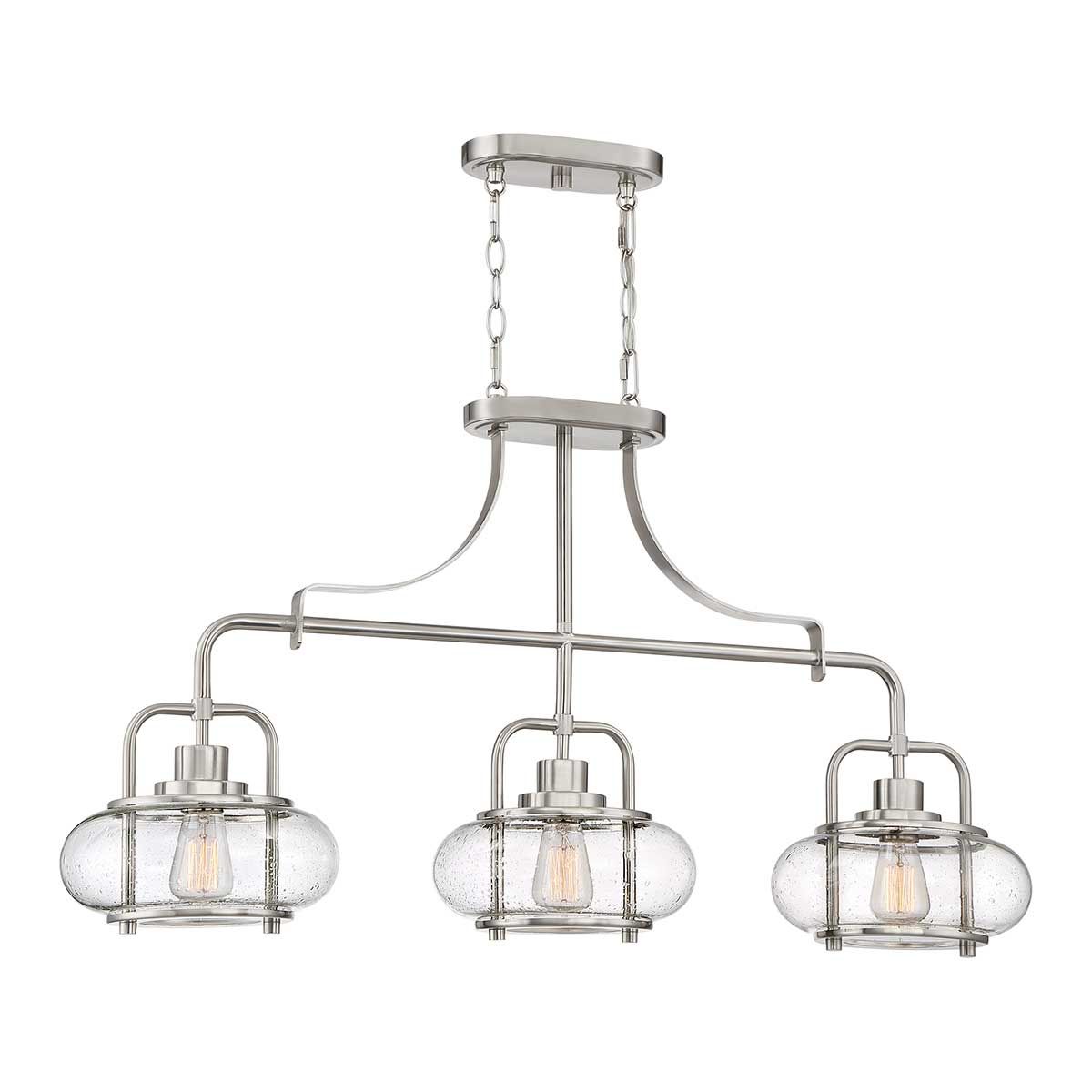 Brushed Nickel Trilogy 3-Light Pendant with Seeded Glass
