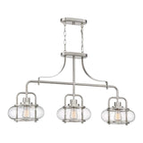 Brushed Nickel Trilogy 3-Light Pendant with Seeded Glass
