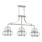 Brushed Nickel Trilogy 3-Light Pendant with Seeded Glass