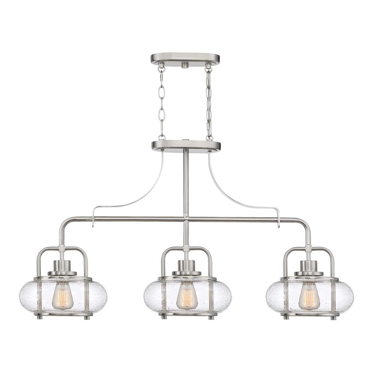 Brushed Nickel Trilogy 3-Light Pendant with Seeded Glass