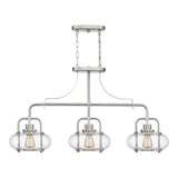 Brushed Nickel Trilogy 3-Light Pendant with Seeded Glass
