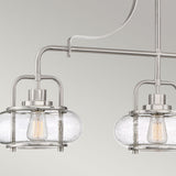 Brushed Nickel Trilogy 3-Light Pendant with Seeded Glass