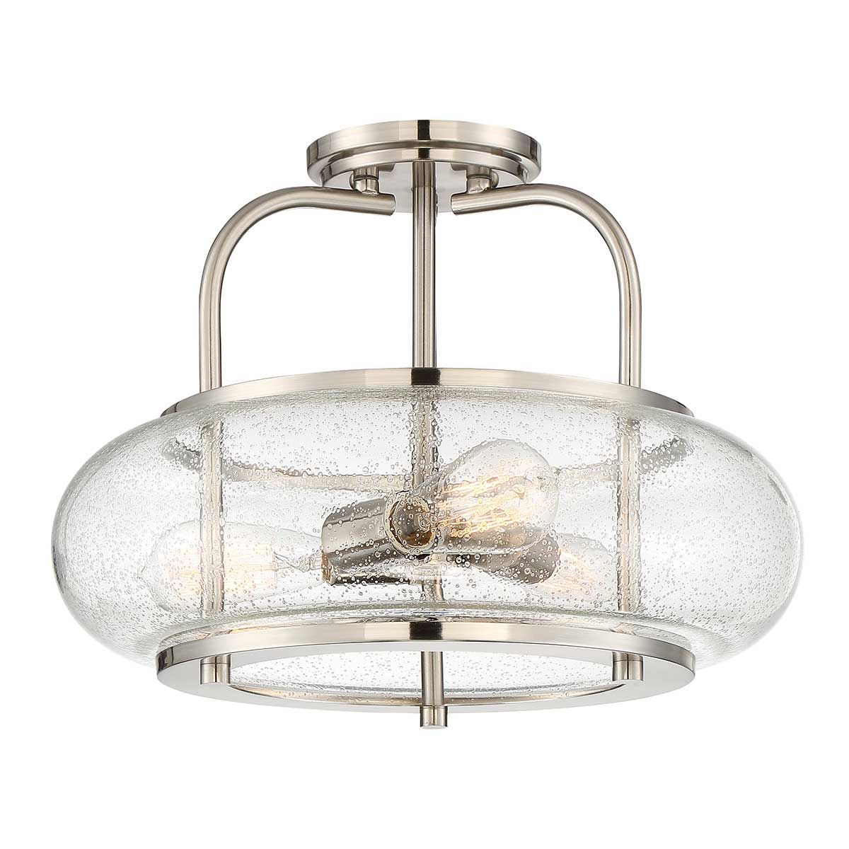 Trilogy Brushed Nickel Semi-Flush Ceiling Light with Seeded Glass Shade