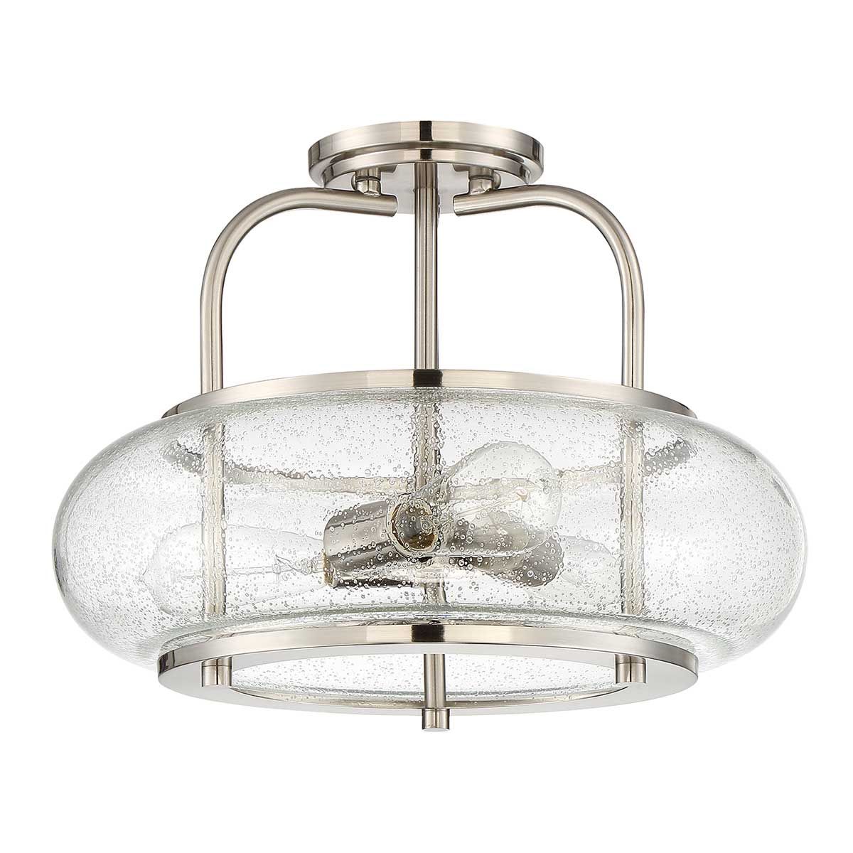 Trilogy Brushed Nickel Semi-Flush Ceiling Light with Seeded Glass Shade