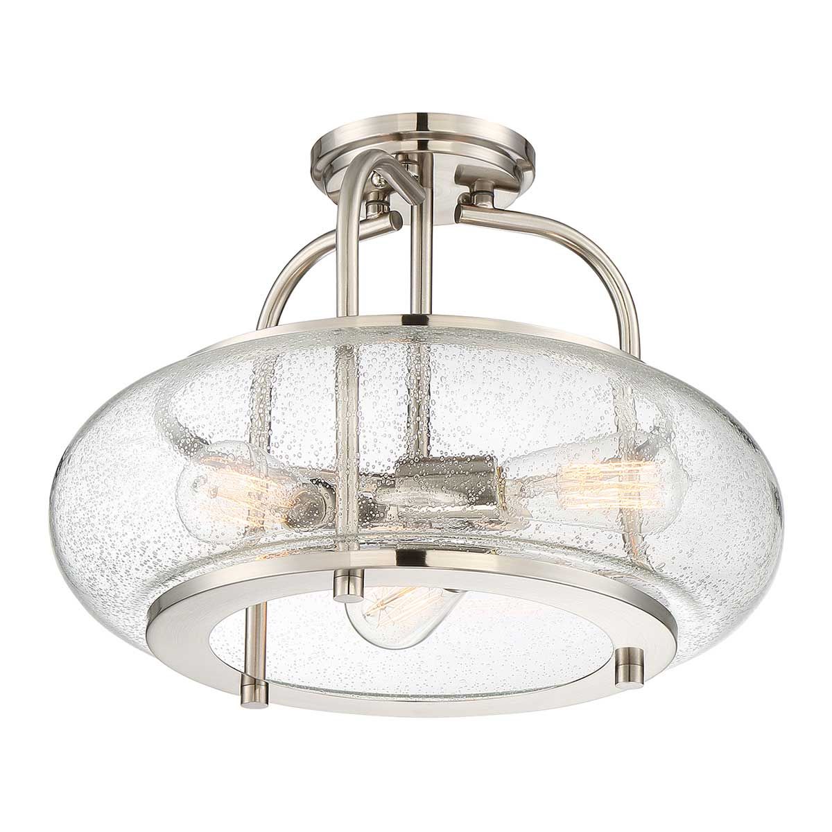 Trilogy Brushed Nickel Semi-Flush Ceiling Light with Seeded Glass Shade