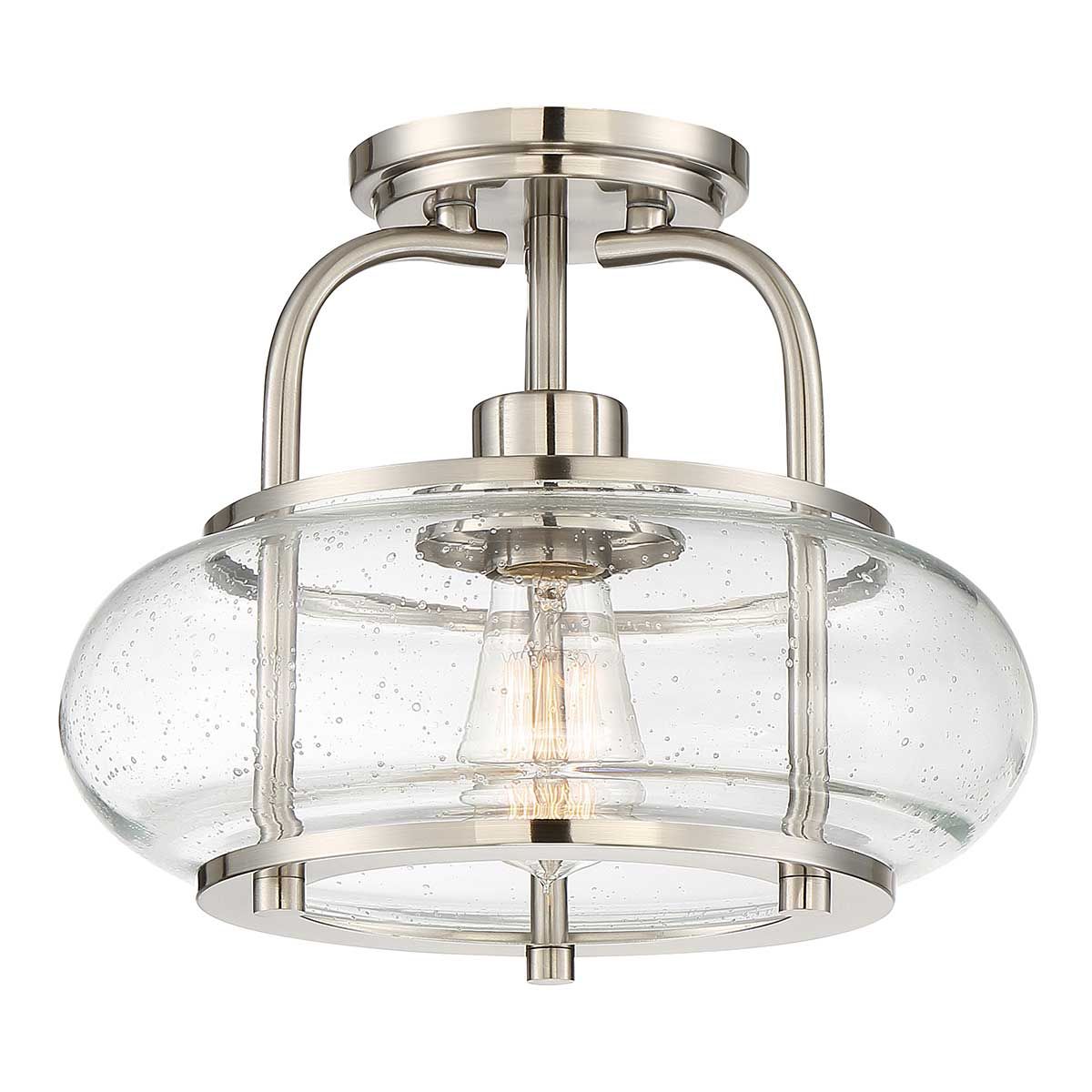 Trilogy Brushed Nickel Semi-Flush Ceiling Light with Seeded Glass Shade