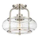 Trilogy Brushed Nickel Semi-Flush Ceiling Light with Seeded Glass Shade