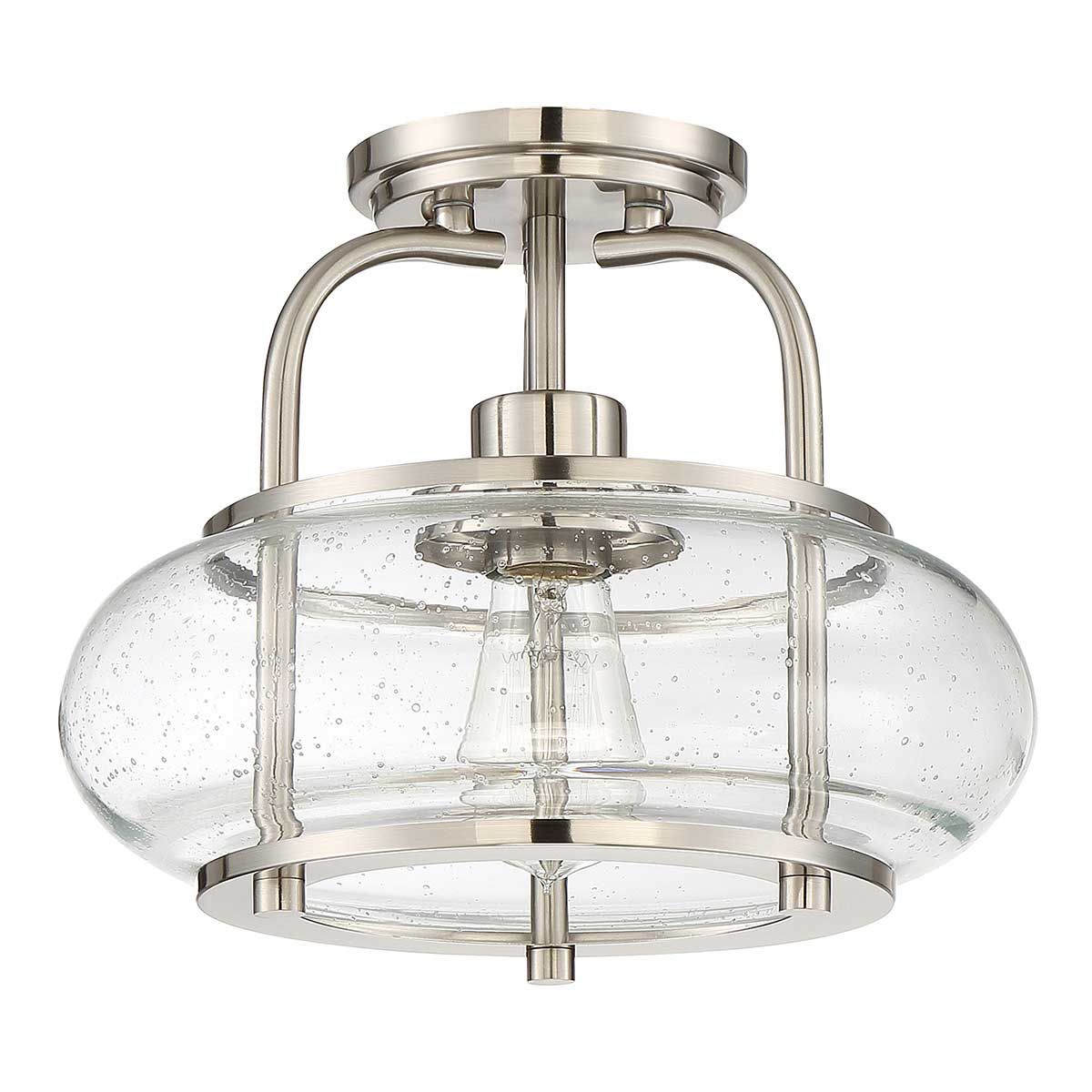 Trilogy Brushed Nickel Semi-Flush Ceiling Light with Seeded Glass Shade