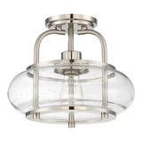 Trilogy Brushed Nickel Semi-Flush Ceiling Light with Seeded Glass Shade