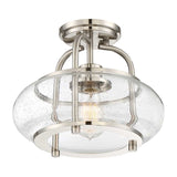 Trilogy Brushed Nickel Semi-Flush Ceiling Light with Seeded Glass Shade