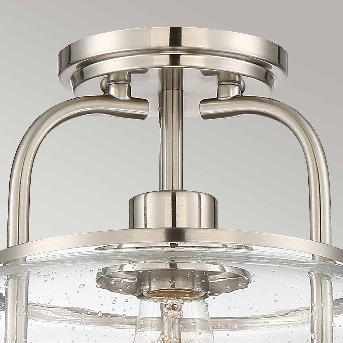 Trilogy Brushed Nickel Semi-Flush Ceiling Light with Seeded Glass Shade