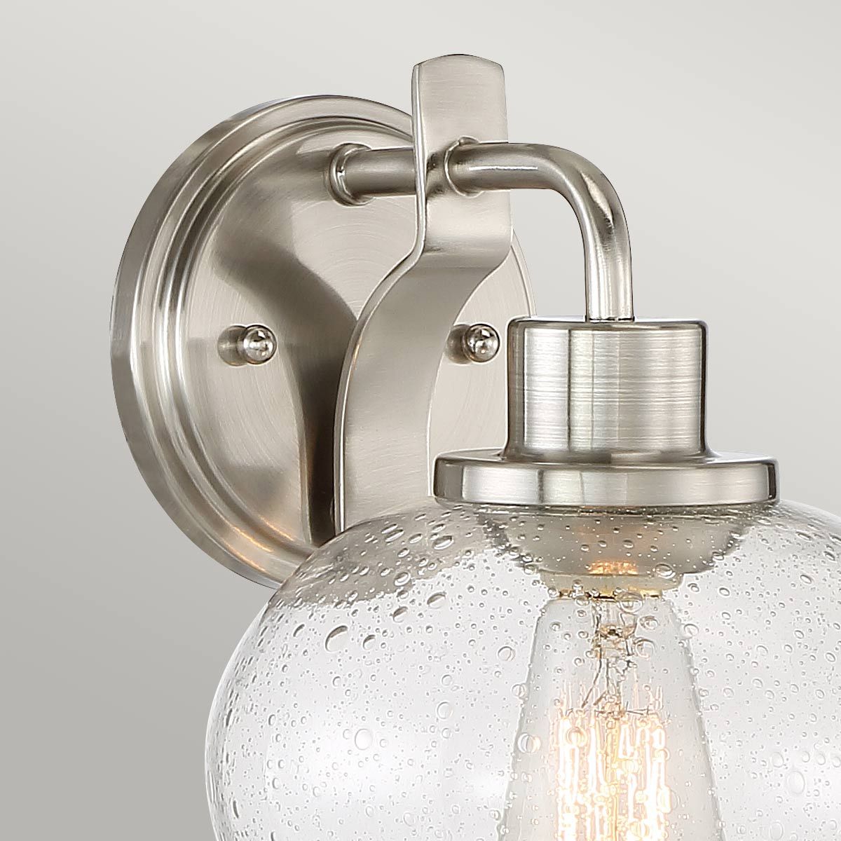 Brushed Nickel Vintage-Elegance Wall Sconce with Seeded Glass Shade
