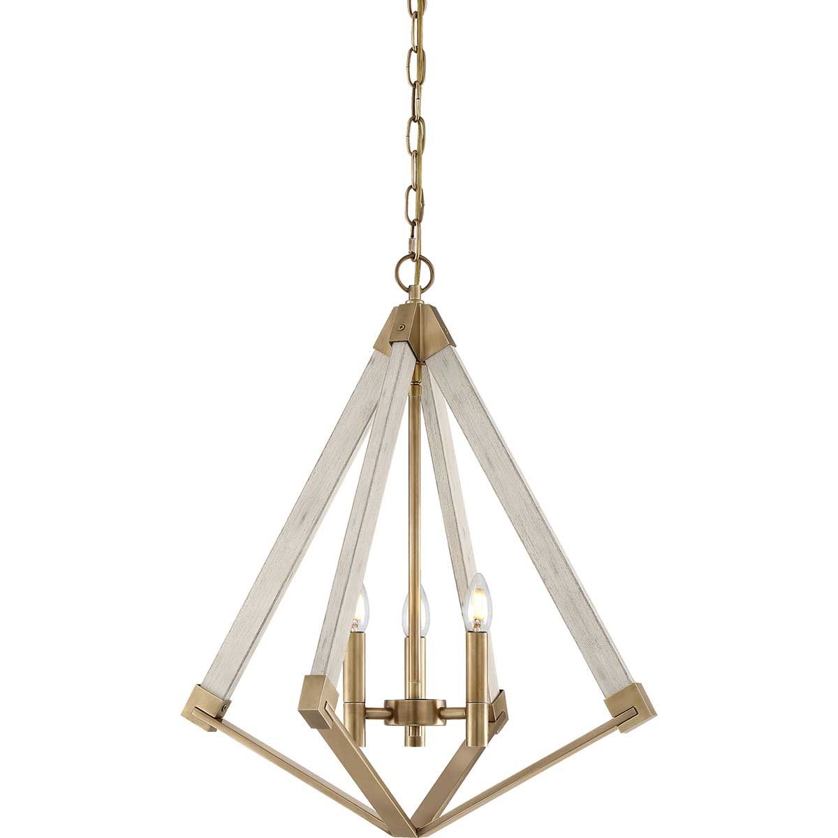 Weathered Brass Tri-Light Chandelier - Diamond Silhouette