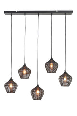 Suspended Five-Light Fixture Alvaro in Matte Black, 100x20x122 cm