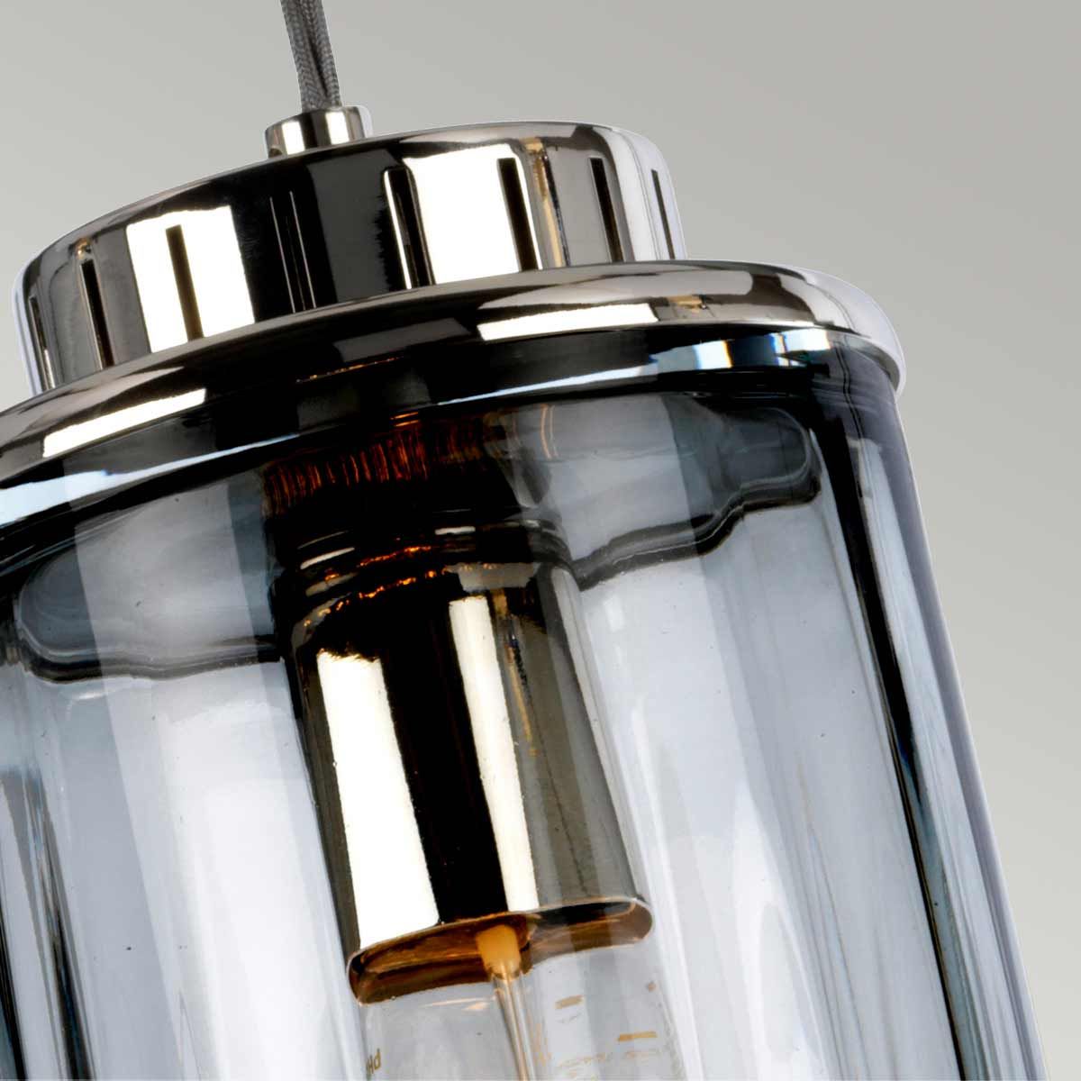 Reno Polished Nickel Pendant Light with Smoke Glass Shade