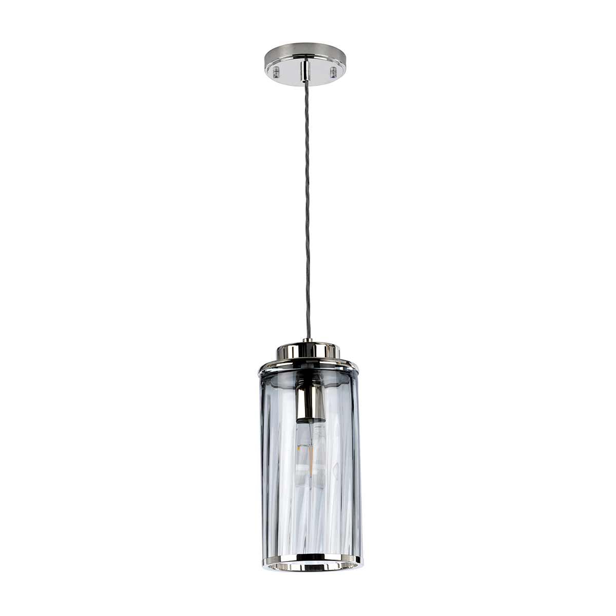 Reno Polished Nickel Pendant Light with Smoke Glass Shade