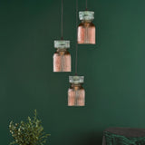 Rhubarb 3 Light Cluster Pendant Pink and Green Ribbed Glass
