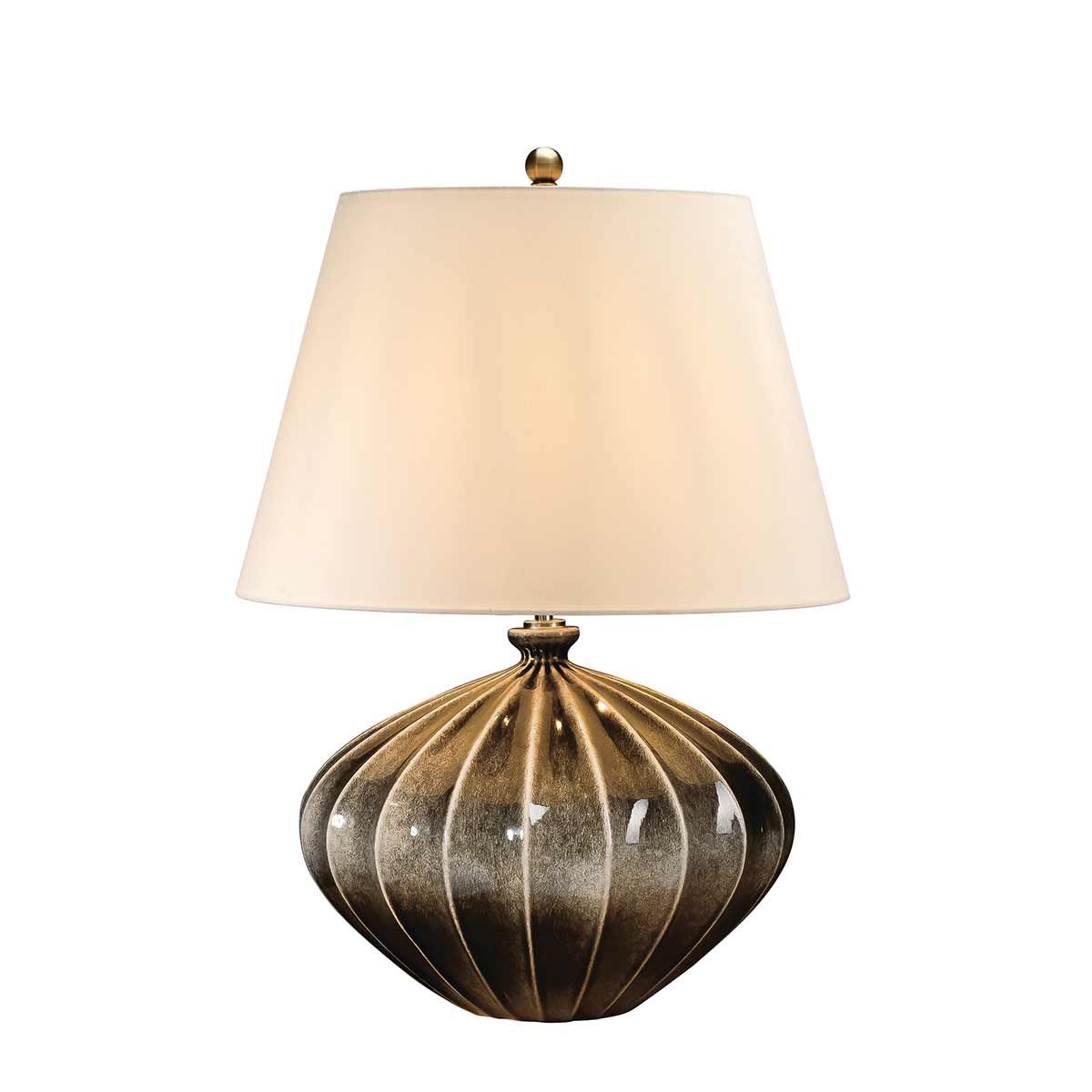 Elegant Ribbed Porcelain Pumpkin Lamp with Cream Empire Shade