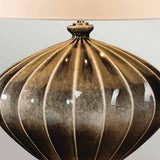 Elegant Ribbed Porcelain Pumpkin Lamp with Cream Empire Shade