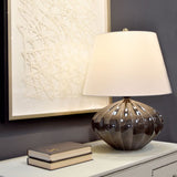 Elegant Ribbed Porcelain Pumpkin Lamp with Cream Empire Shade